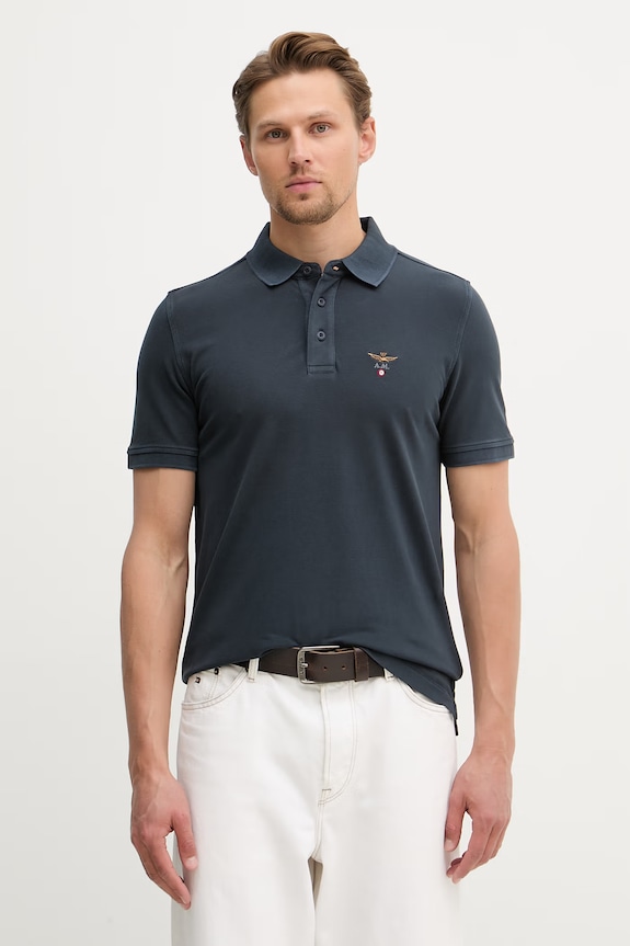 Aeronautica Militare polo bărbătesc din bumbac bleumarin PO1925UP00406