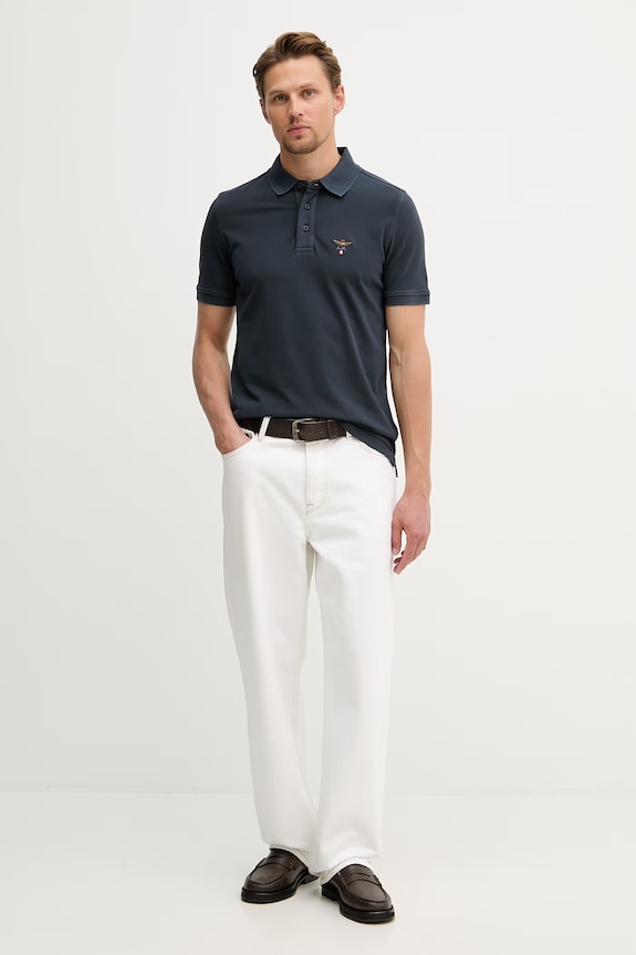 Aeronautica Militare polo bărbătesc din bumbac PO1925UP00406 bleumarin SS26