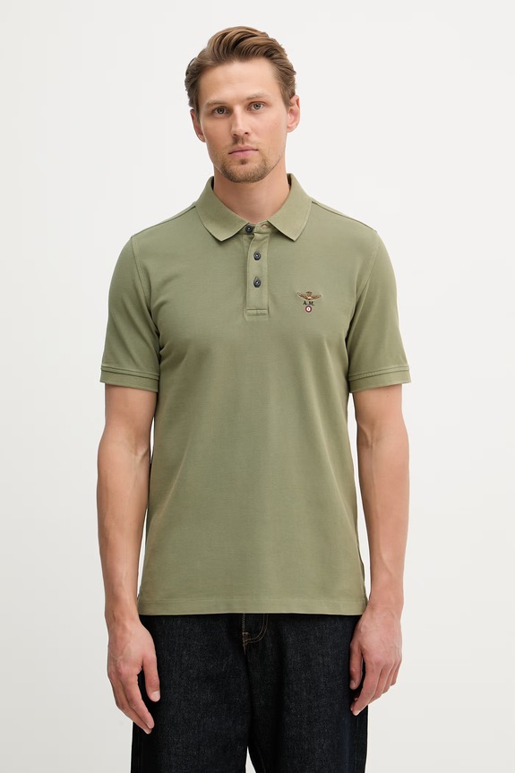 Aeronautica Militare polo bărbătesc din bumbac verde PO1925UP00406