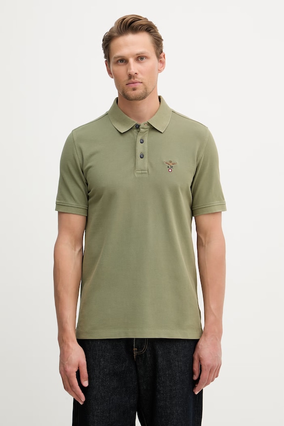 Aeronautica Militare polo bărbătesc din bumbac verde PO1925UP00406