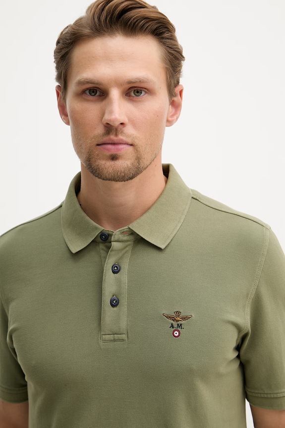 Aeronautica Militare polo bărbătesc din bumbac verde PO1925UP00406