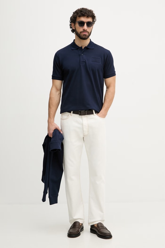 Lacoste polo męskie bawełniane PH0752 granatowy SS26