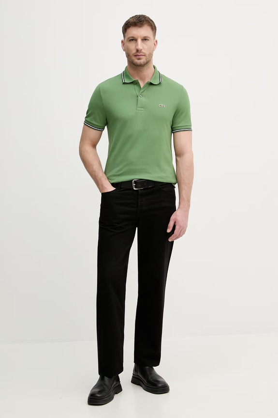 Lacoste polo męskie bawełniane PH9875 zielony SS26