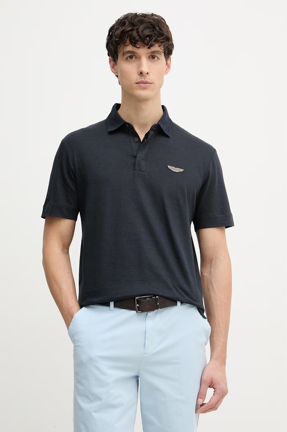 BOSS polo tričko pánske s ľanom BOSS X ASTON MARTIN jemný vzor tmavomodrá 50558809