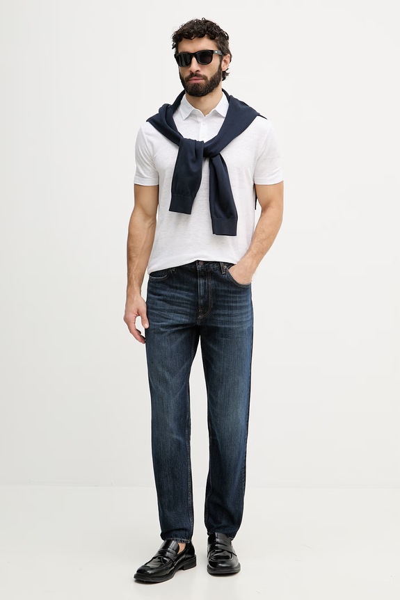 BOSS polo pentru bărbați, din in BOSS X DAVID BECKHAM 50560534 alb SS26