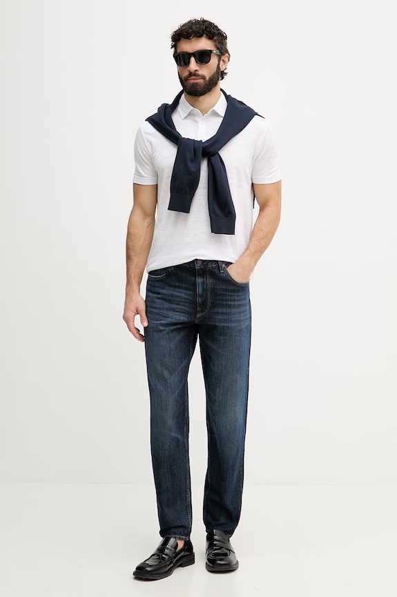 BOSS polo pentru bărbați, din in BOSS X DAVID BECKHAM 50560534 alb SS26