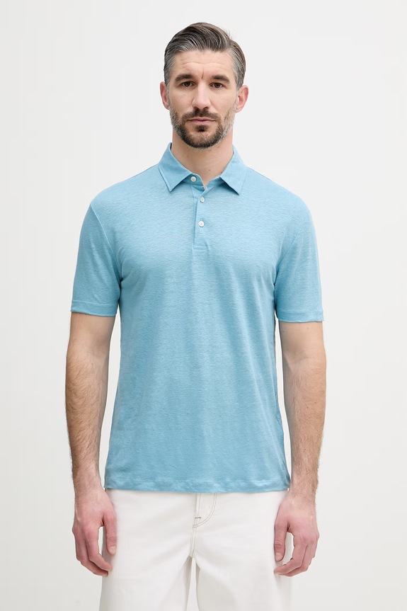 BOSS polo da uomo in lino BOSS X DAVID BECKHAM blu 50560534