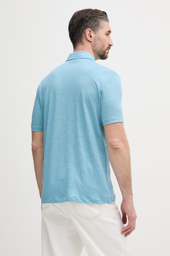 Abbigliamento BOSS polo da uomo in lino BOSS X DAVID BECKHAM 50560534 blu