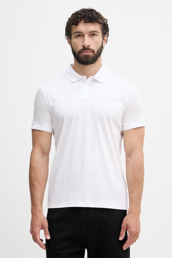 BOSS Green πόλο ανδρικό βαμβακερό BOSS X PORSCHE λευκό 50559801