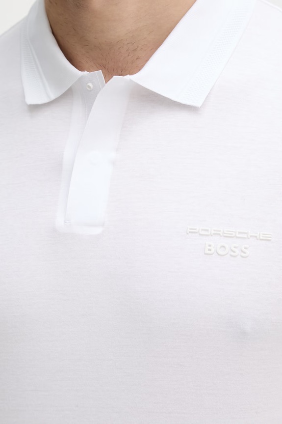 BOSS Green πόλο ανδρικό βαμβακερό BOSS X PORSCHE 50559801 λευκό