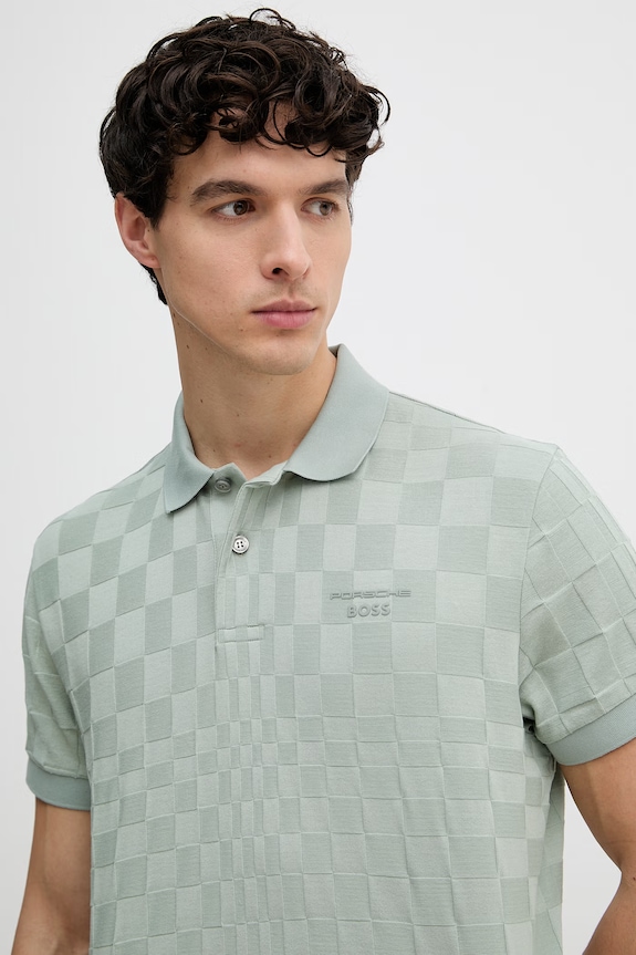 BOSS Green póló férfi pamut BOSS X PORSCHE zöld 50559802