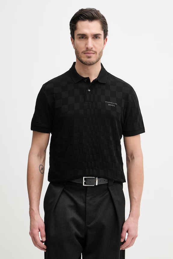 BOSS Green polo bărbați din bumbac BOSS X PORSCHE negru 50559802