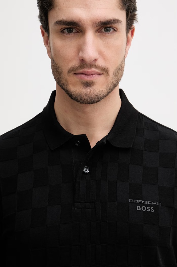 BOSS Green polo bărbați din bumbac BOSS X PORSCHE negru 50559802