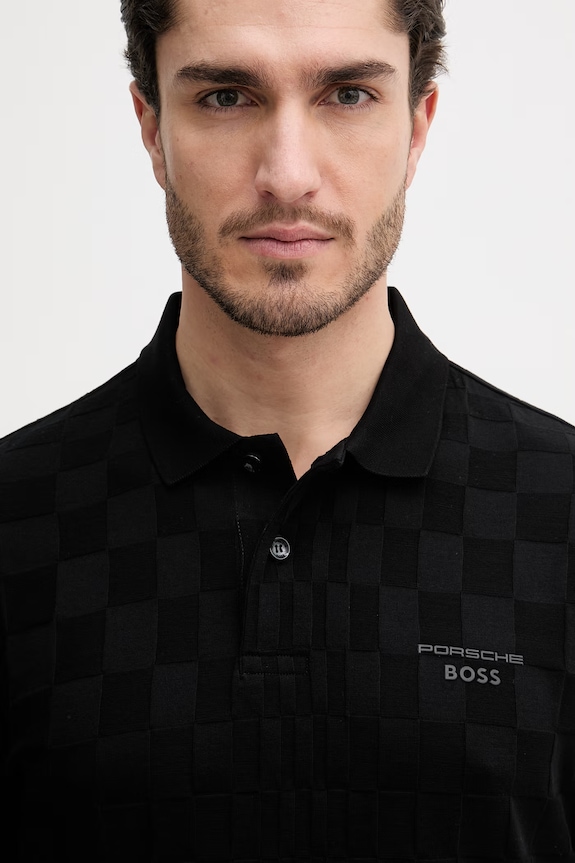 BOSS Green polo bărbați din bumbac BOSS X PORSCHE negru 50559802