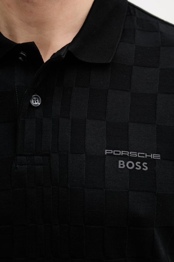 BOSS Green polo bărbați din bumbac BOSS X PORSCHE 50559802 negru