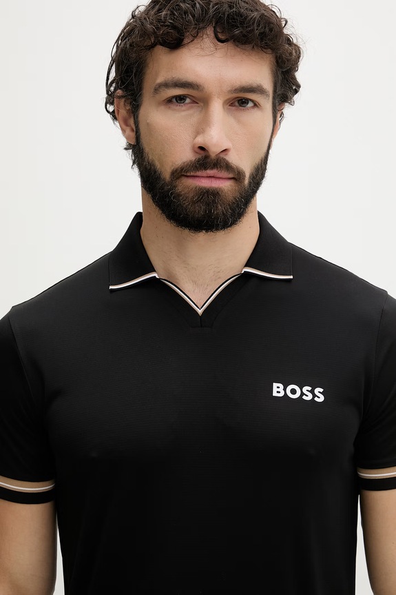 BOSS Green тениска с яка мъжка черен 50559200