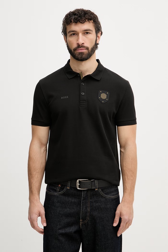 BOSS Green polo tričko pánske bavlnené čierna 50559263
