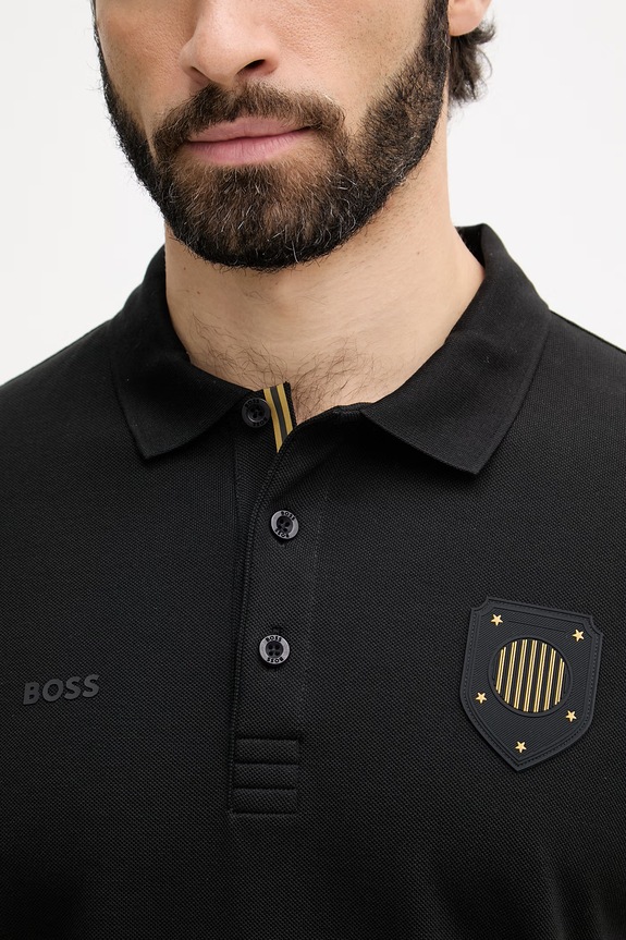 BOSS Green polo tričko pánske bavlnené čierna 50559263