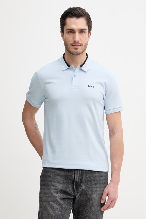 BOSS Green polo bărbătesc din bumbac cu elastan albastru 50559369