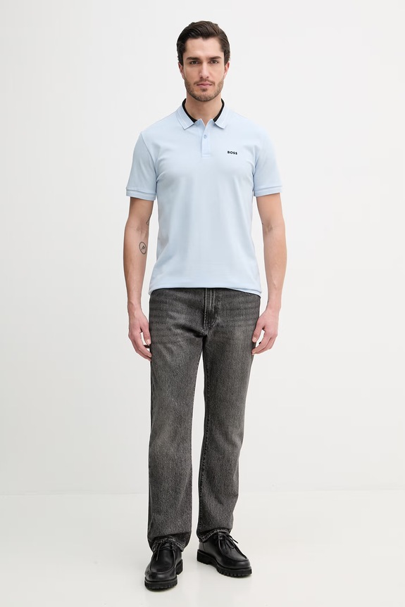 BOSS Green polo bărbătesc din bumbac cu elastan 50559369 albastru SS26
