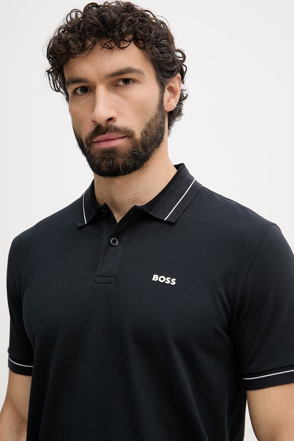 BOSS Green polo bărbați din bumbac cu elastan bleumarin 50559369