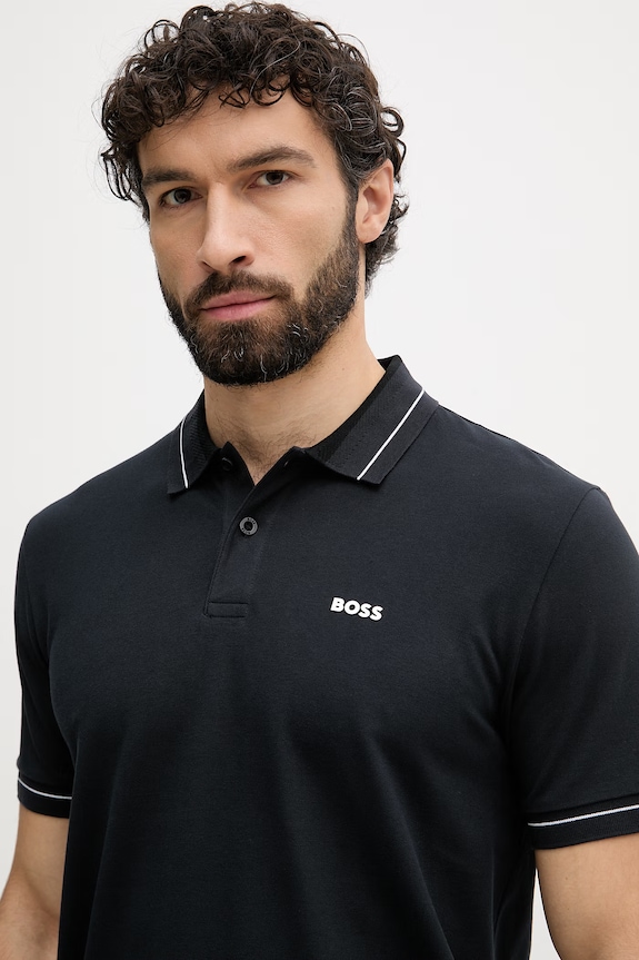BOSS Green polo bărbați din bumbac cu elastan bleumarin 50559369