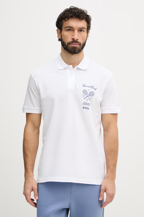 Bavlnené polo tričko BOSS Green nášivka biela 50559753