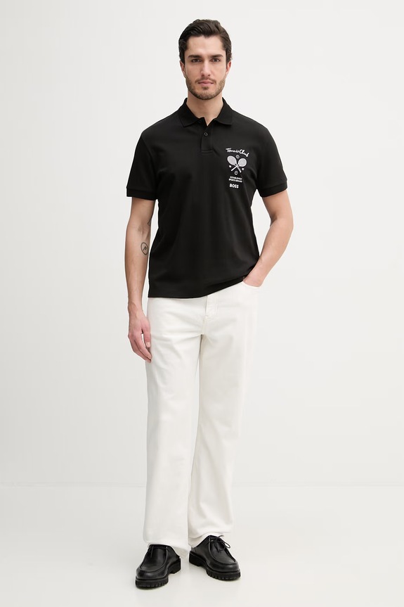 Bavlnené polo tričko BOSS Green 50559753 čierna SS26