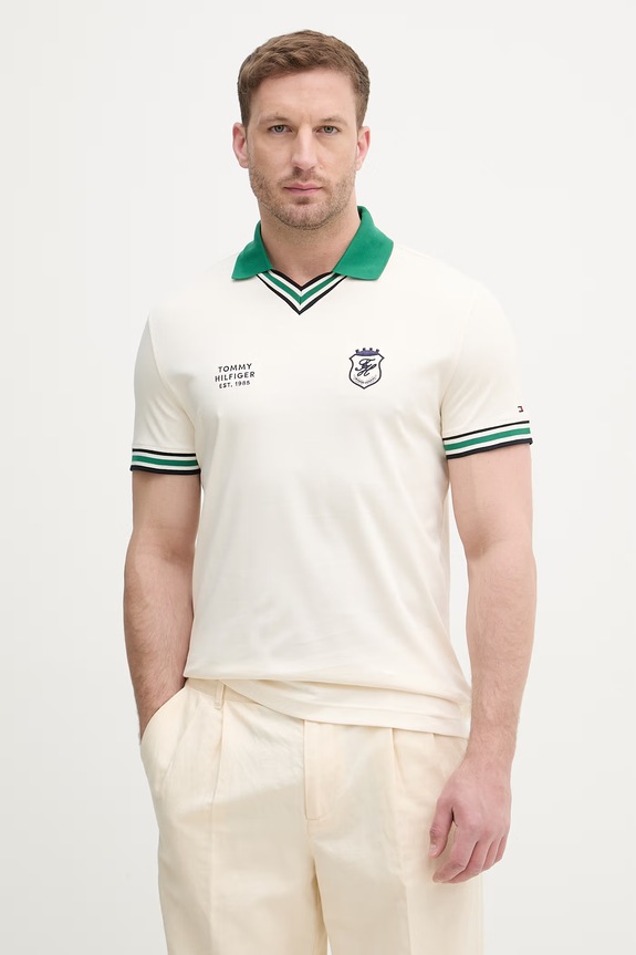 Tommy Hilfiger polo tričko pánske bavlnené béžová MW0MW42830