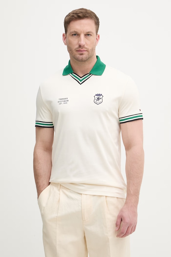 Tommy Hilfiger polo tričko pánske bavlnené béžová MW0MW42830