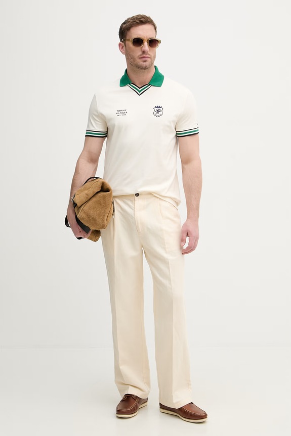 Tommy Hilfiger polo tričko pánske bavlnené MW0MW42830 béžová SS26