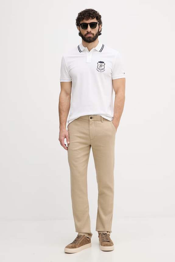 Tommy Hilfiger polo tričko pánske s bavlnou MW0MW43061 biela SS26