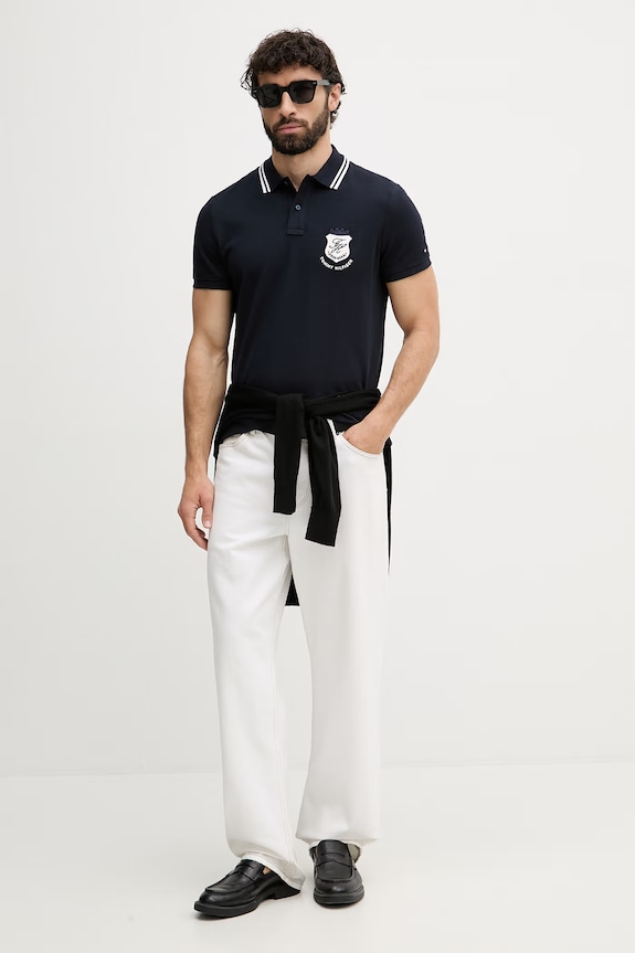 Tommy Hilfiger polo pentru bărbați, cu bumbac MW0MW43061 bleumarin SS26