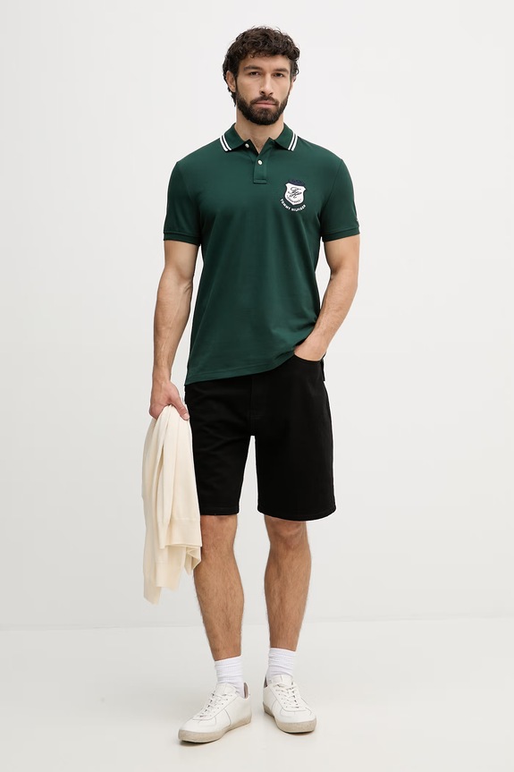 Tommy Hilfiger polo pentru bărbați, cu bumbac MW0MW43061 verde SS26
