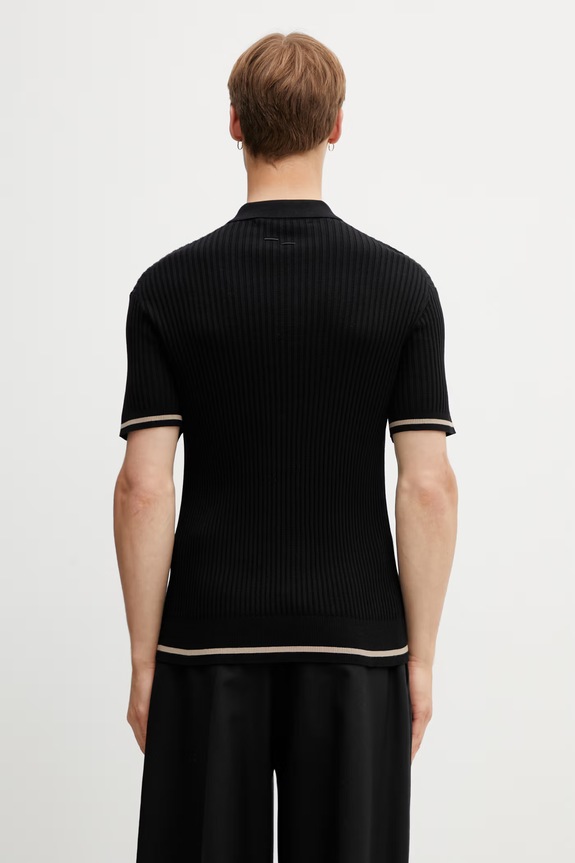 Ρούχα Filling Pieces Fine Knit πόλο βαμβακερό Ανδρικό 412670500302.131 μαύρο