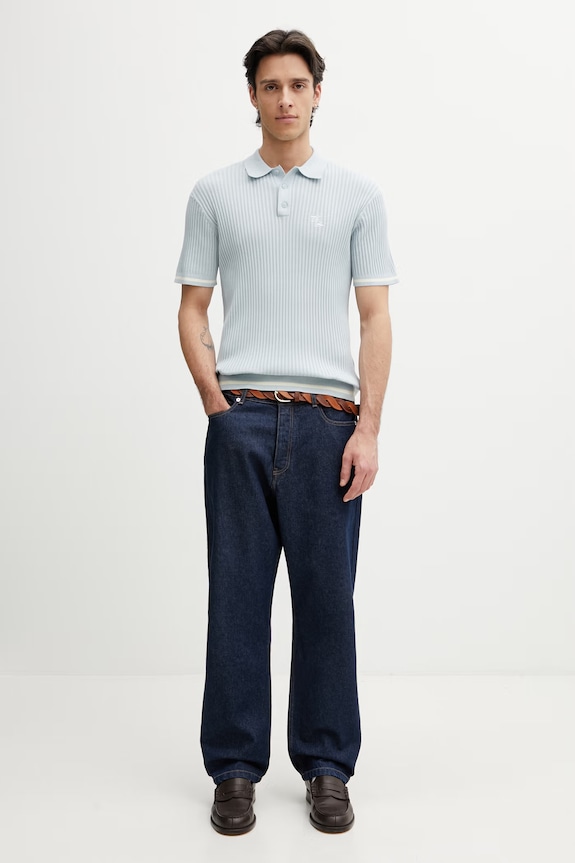 Filling Pieces Fine Knit polo pentru bărbați de bumbac 412670500302.294 albastru