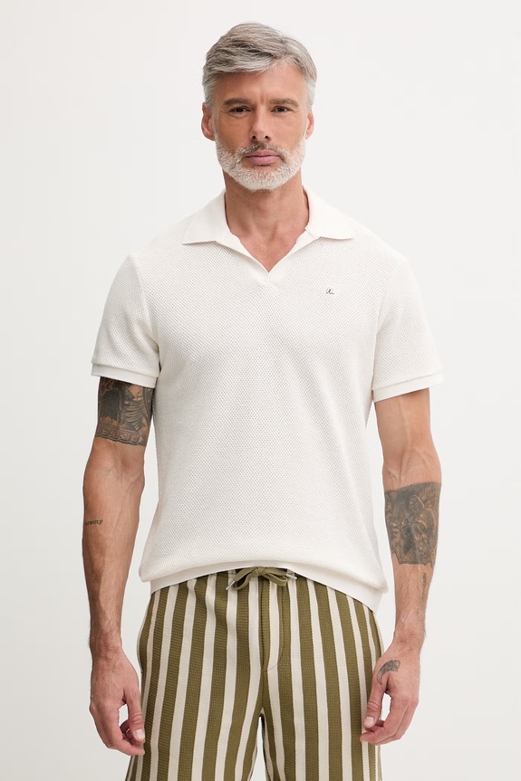 Karl Lagerfeld polo pentru bărbați, cu bumbac bej B2M46062
