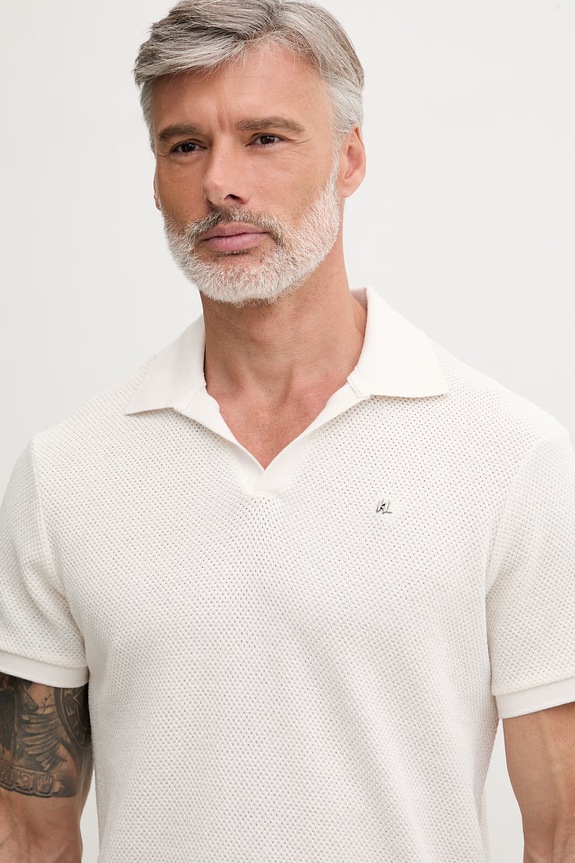 Karl Lagerfeld polo pentru bărbați, cu bumbac bej B2M46062