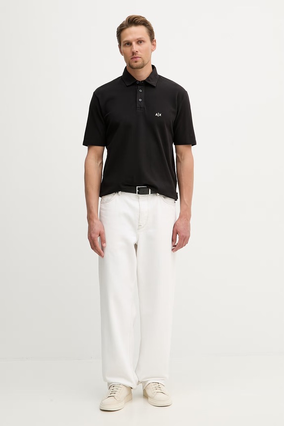 Armani Exchange polo bărbați din bumbac XM002408.AF13055 negru SS26