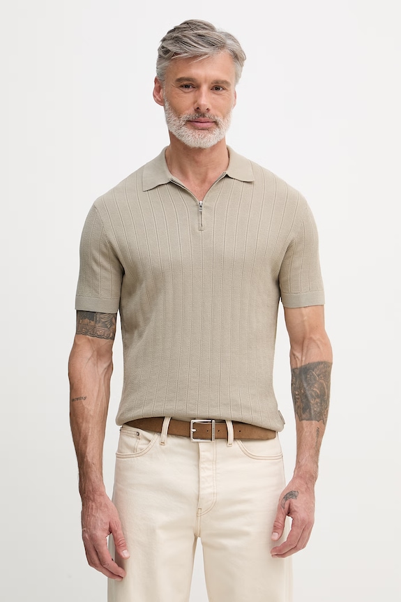 Armani Exchange polo męskie bawełniane beżowy XM002438.AF22249
