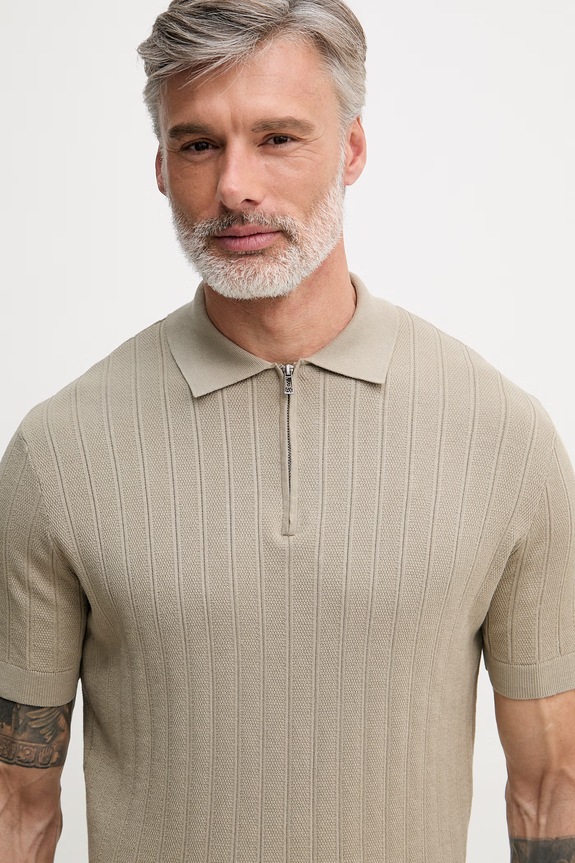 Armani Exchange polo męskie bawełniane beżowy XM002438.AF22249
