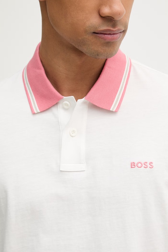 BOSS Orange поло для мужчин из хлопка 50561815 белый