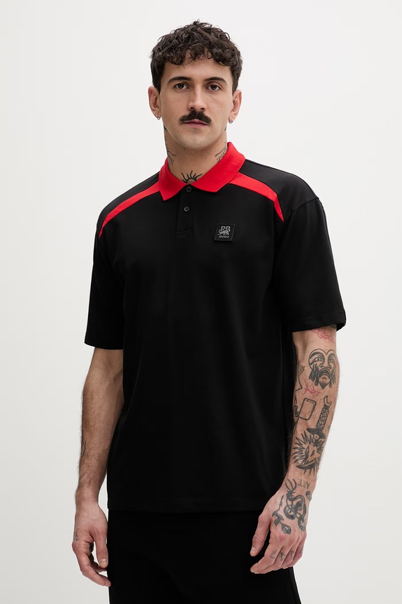 HUGO t-shirt męski bawełniany z elastanem Dunios_RB czarny 50559650