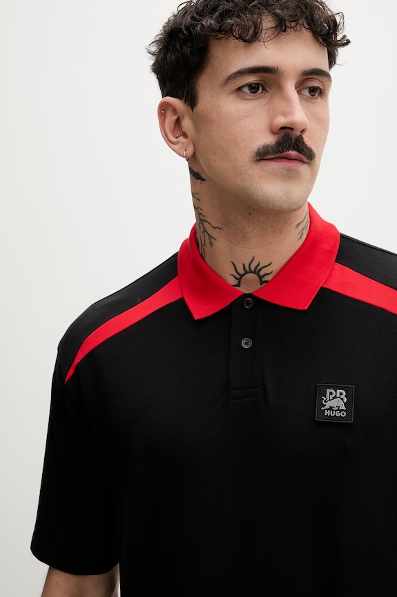 HUGO t-shirt męski bawełniany z elastanem Dunios_RB czarny 50559650