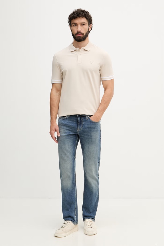 Guess polo męskie bawełniane z elastanem LYLE M6GP60.K3076 beżowy SS26