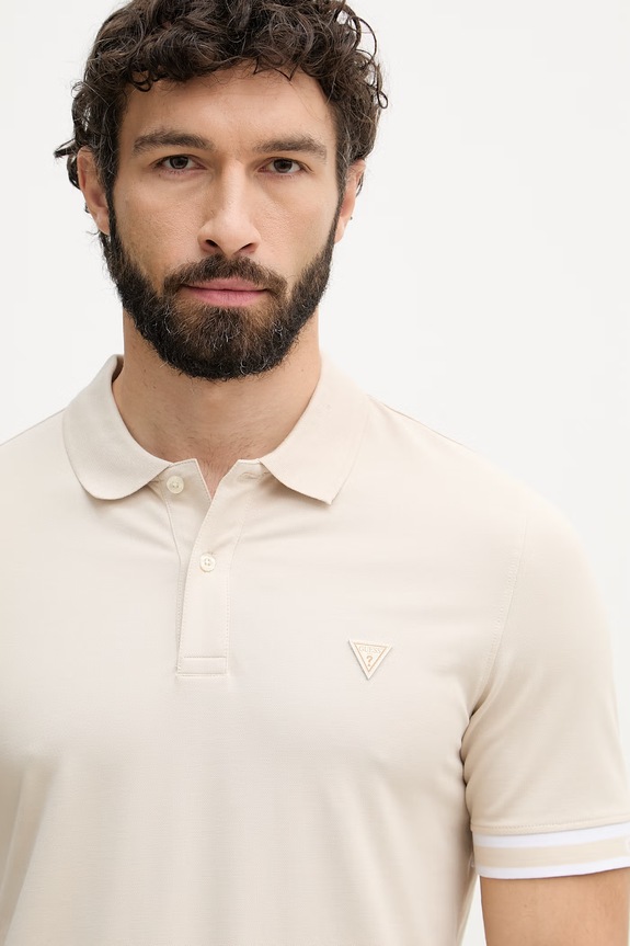 Guess polo męskie bawełniane z elastanem LYLE beżowy M6GP60.K3076