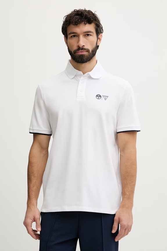 Guess tričko pánske bavlnené s elastanom x North Sails biela M6GP47.K3323