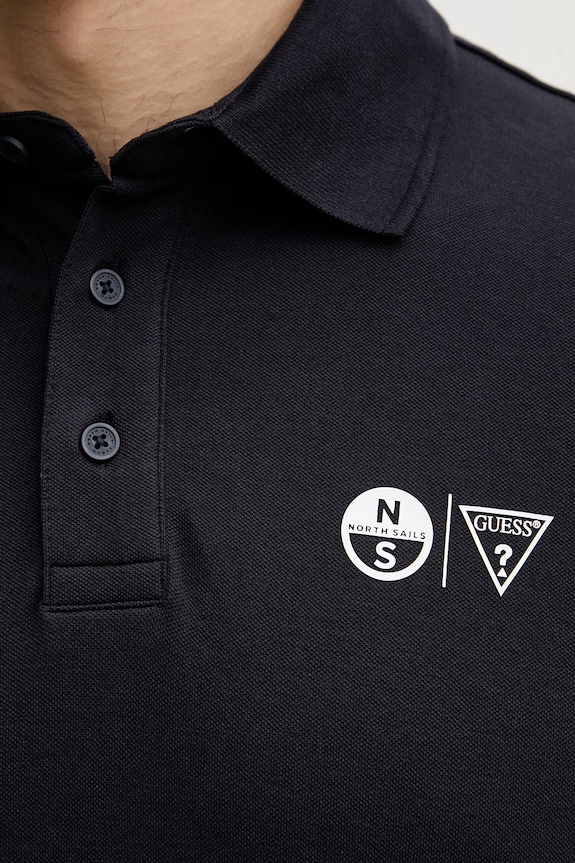 Guess tričko pánske bavlnené s elastanom x North Sails tmavomodrá M6GP47.K3323