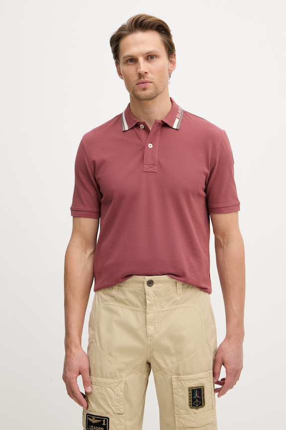 Blauer polo męskie bawełniane RANSOM czerwony BLUT02297