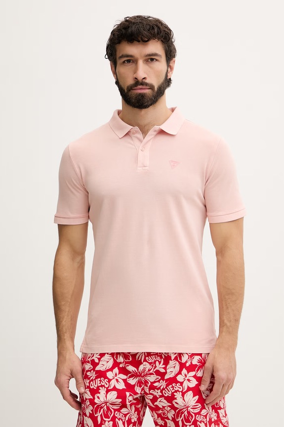 Guess polo tričko pánske bavlnené ružová F6GP03.K9WF1